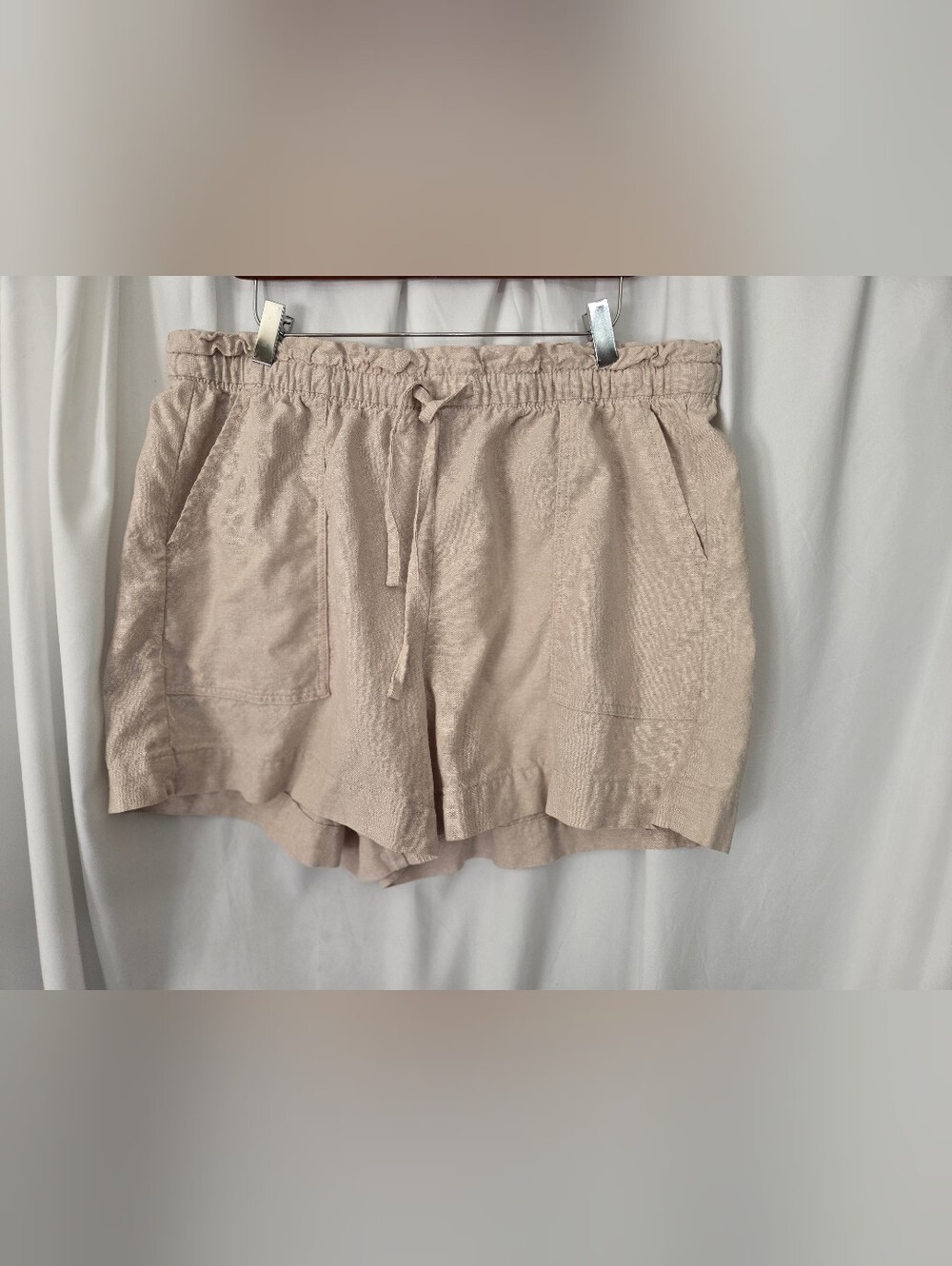 Sonoma High-Waist Elastic/ Drawstring Linen-Blend Shorts in Light Taupe Size XL